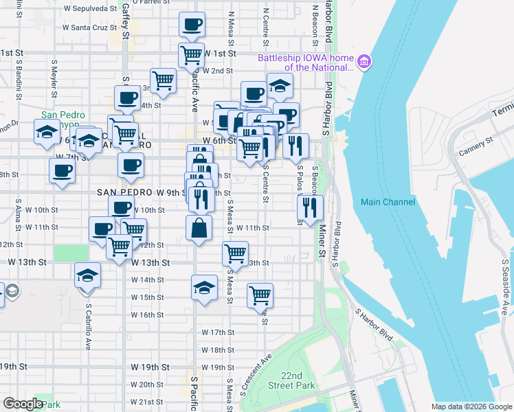 map of restaurants, bars, coffee shops, grocery stores, and more near 323 West 10th Street in Los Angeles