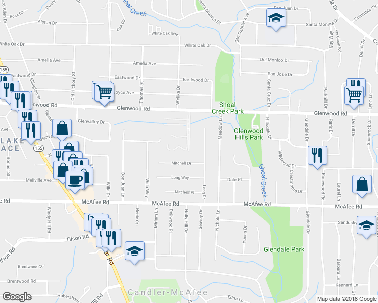 map of restaurants, bars, coffee shops, grocery stores, and more near 1287 Glenwood Springs Road in Decatur