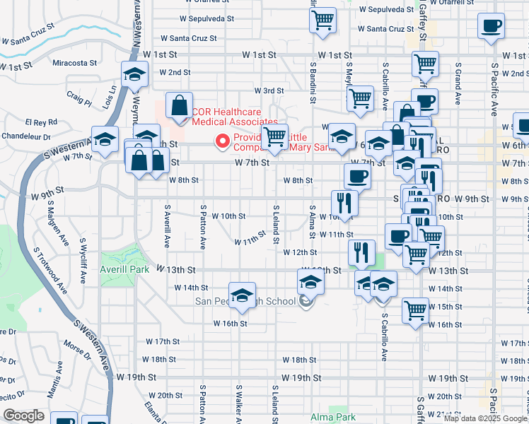 map of restaurants, bars, coffee shops, grocery stores, and more near 1135 West 10th Street in Los Angeles