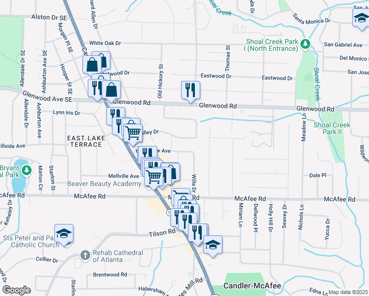map of restaurants, bars, coffee shops, grocery stores, and more near 2656 Northview Avenue in Decatur