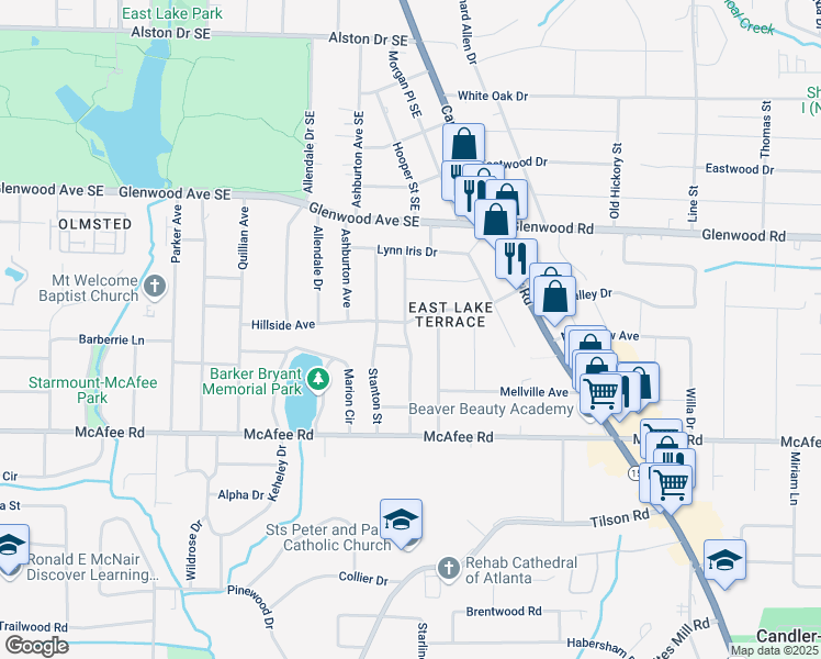map of restaurants, bars, coffee shops, grocery stores, and more near 2413 Hillside Avenue in Decatur