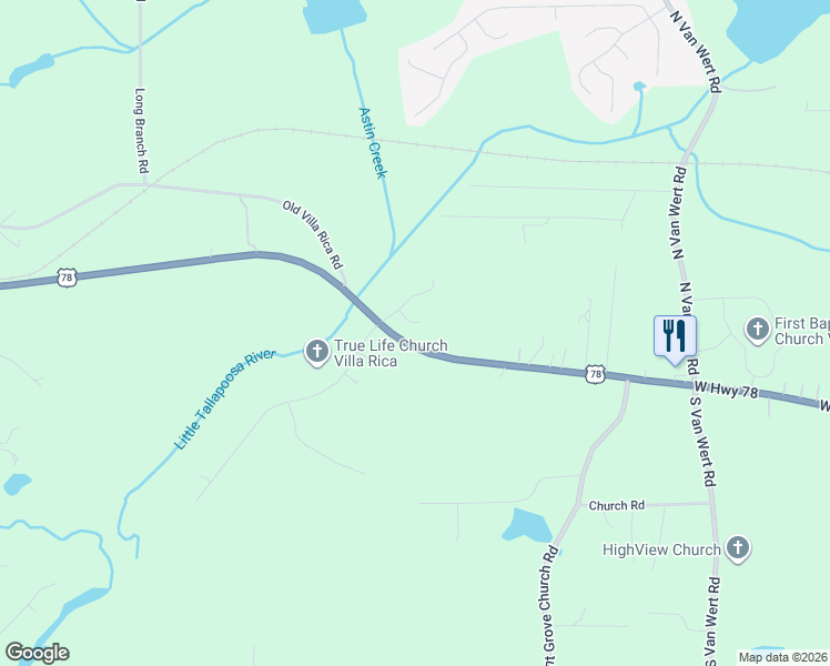 map of restaurants, bars, coffee shops, grocery stores, and more near 31 Chelsea Way in Villa Rica