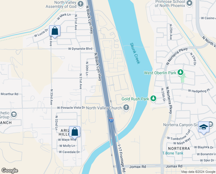 map of restaurants, bars, coffee shops, grocery stores, and more near 27701 North Black Canyon Highway in Phoenix