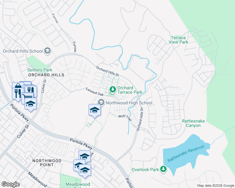 map of restaurants, bars, coffee shops, grocery stores, and more near 106 Working Ranch in Irvine