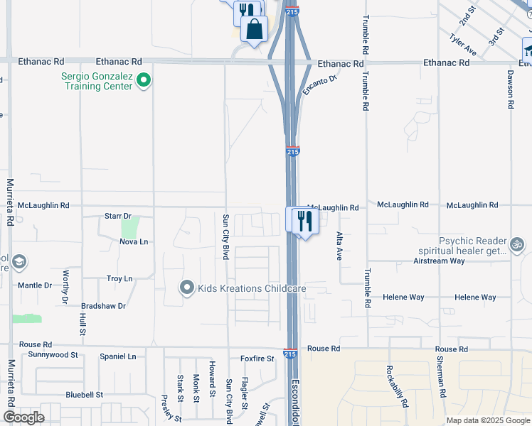 map of restaurants, bars, coffee shops, grocery stores, and more near 26804 Red Drive in Menifee