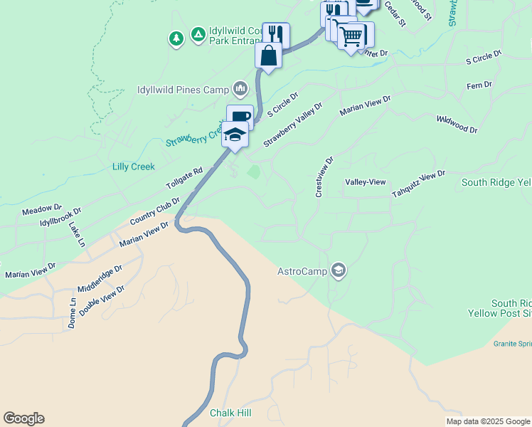 map of restaurants, bars, coffee shops, grocery stores, and more near 54053 Marian View Drive in Idyllwild-Pine Cove