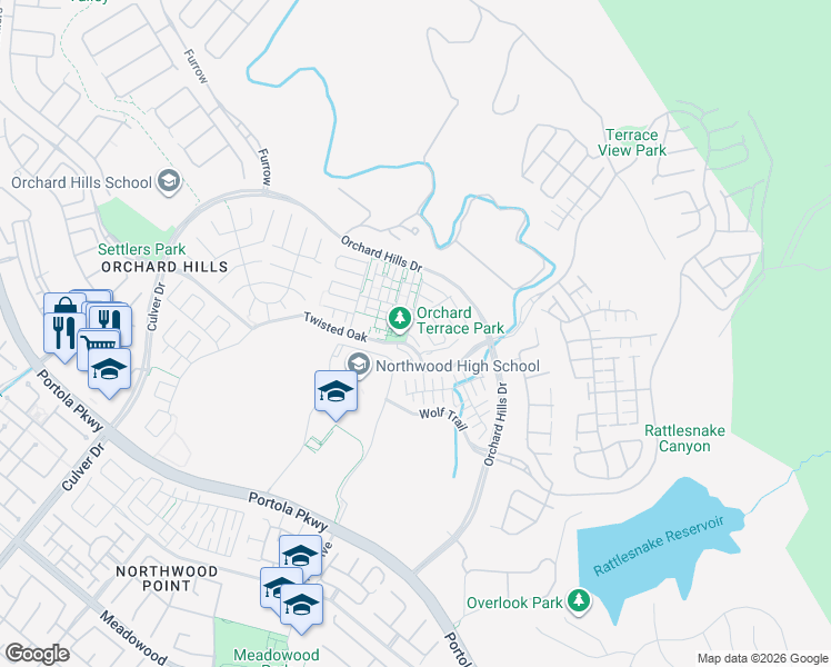 map of restaurants, bars, coffee shops, grocery stores, and more near 102 Working Ranch in Irvine