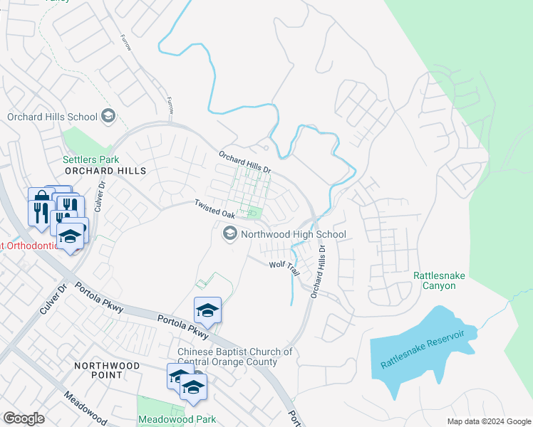 map of restaurants, bars, coffee shops, grocery stores, and more near 102 Working Ranch in Irvine