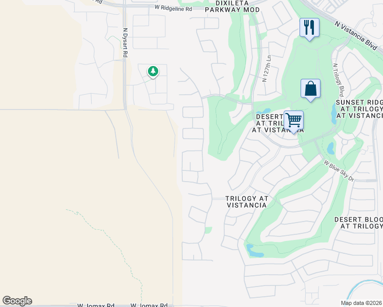 map of restaurants, bars, coffee shops, grocery stores, and more near 13053 West Plum Road in Peoria