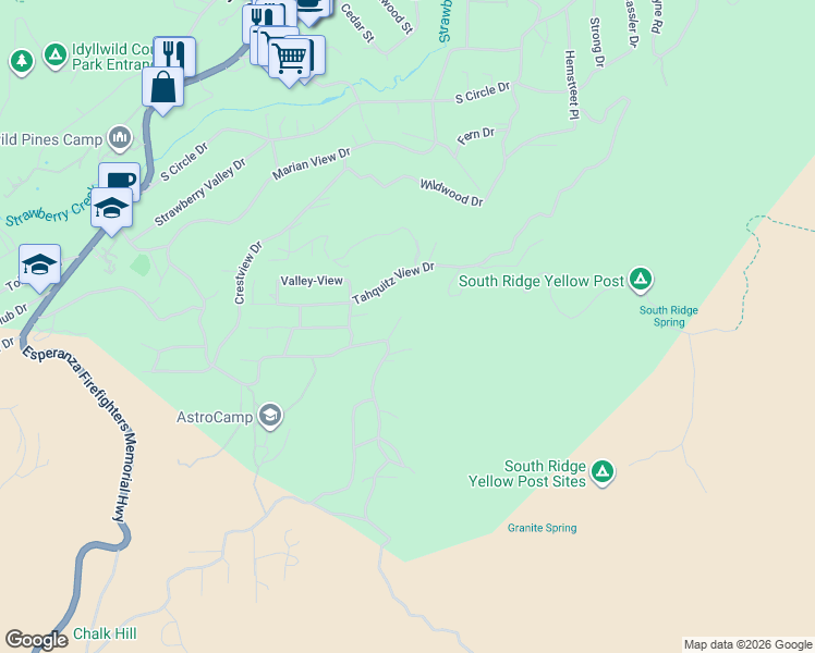 map of restaurants, bars, coffee shops, grocery stores, and more near 54575 Memory Lane in Idyllwild-Pine Cove