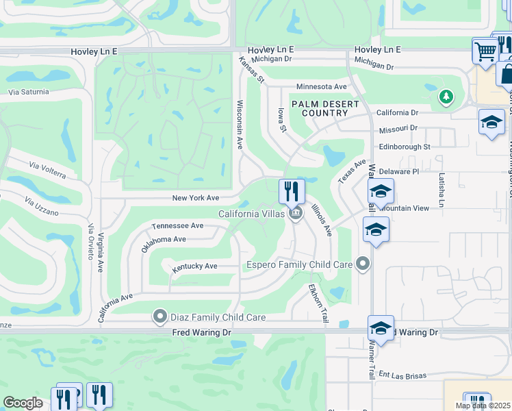 map of restaurants, bars, coffee shops, grocery stores, and more near 77405 Colorado Street in Palm Desert