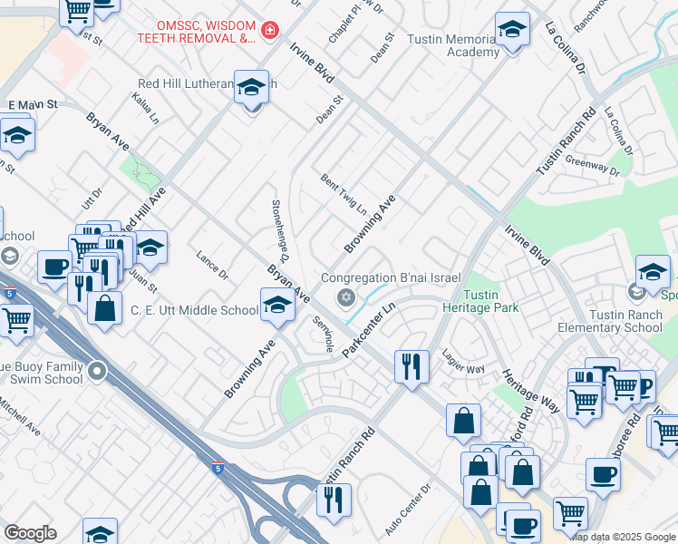 map of restaurants, bars, coffee shops, grocery stores, and more near 13381 Saratoga Drive in Tustin
