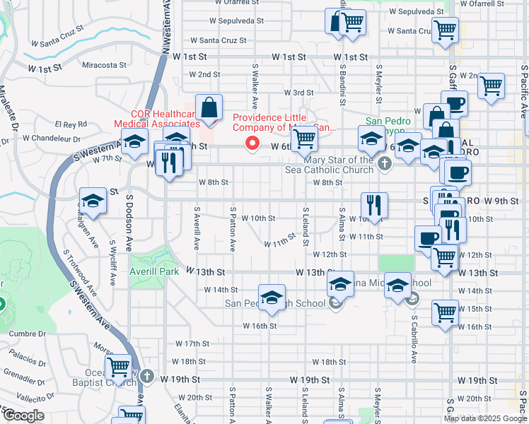 map of restaurants, bars, coffee shops, grocery stores, and more near 1005 South Walker Avenue in Los Angeles