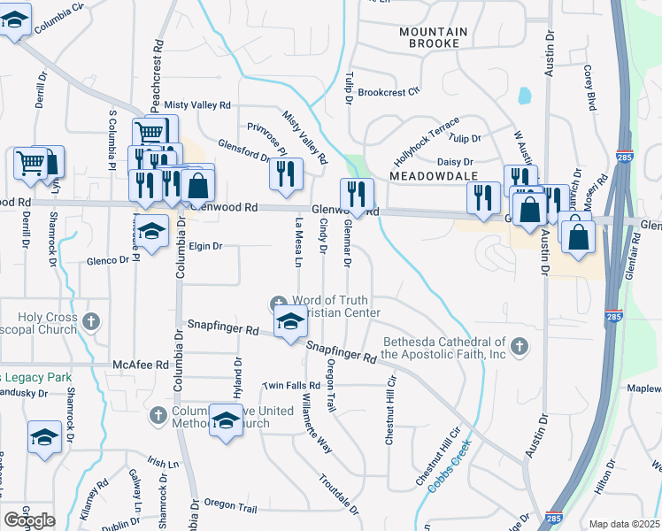 map of restaurants, bars, coffee shops, grocery stores, and more near 1888 Cindy Drive in Decatur