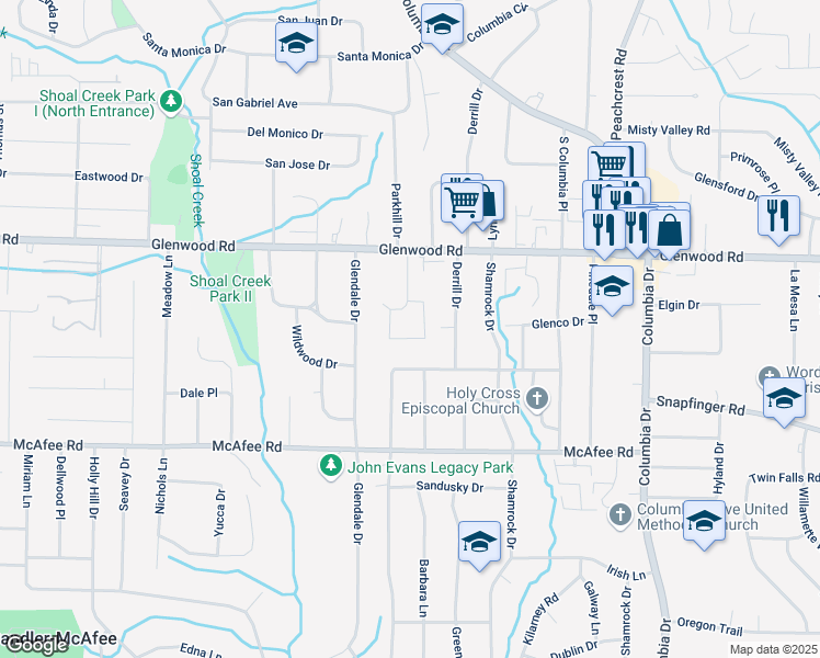 map of restaurants, bars, coffee shops, grocery stores, and more near 1971 Farris Drive in Decatur