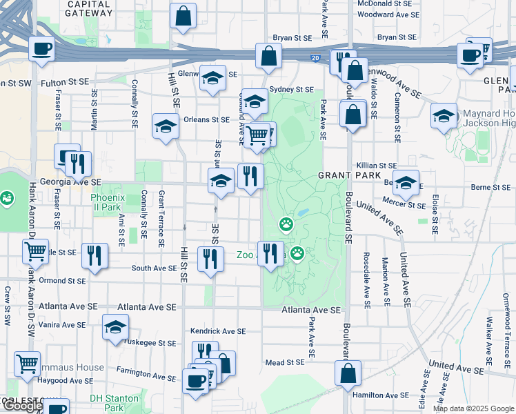 map of restaurants, bars, coffee shops, grocery stores, and more near 695 Cherokee Avenue Southeast in Atlanta