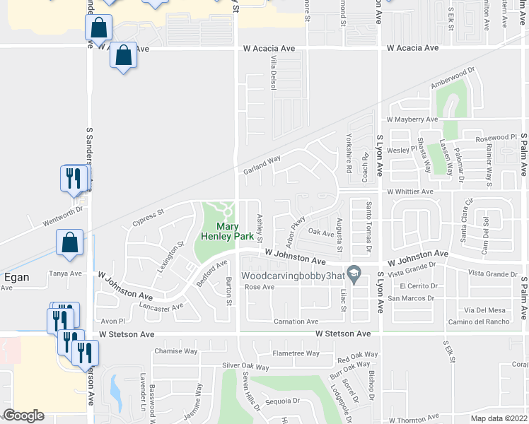 map of restaurants, bars, coffee shops, grocery stores, and more near 748 Ashley Street in Hemet