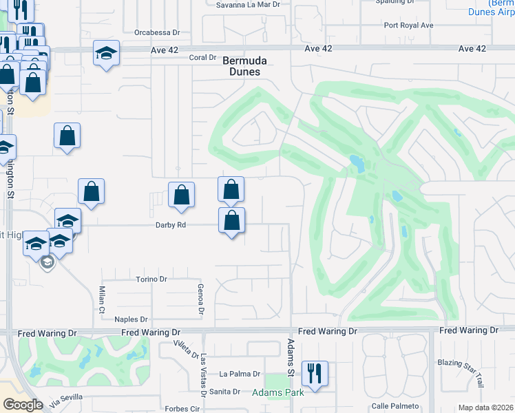 map of restaurants, bars, coffee shops, grocery stores, and more near 43153 Moore Circle in Bermuda Dunes