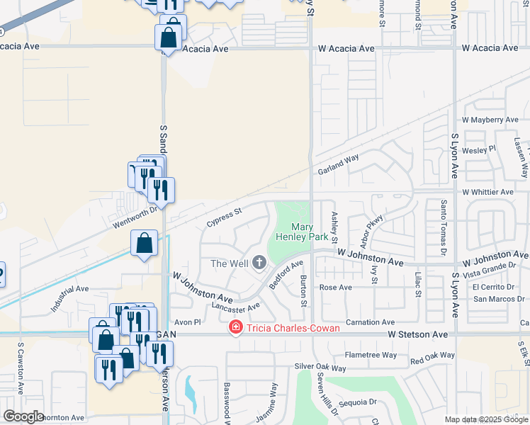 map of restaurants, bars, coffee shops, grocery stores, and more near 2732 Kingsbury Avenue in Hemet
