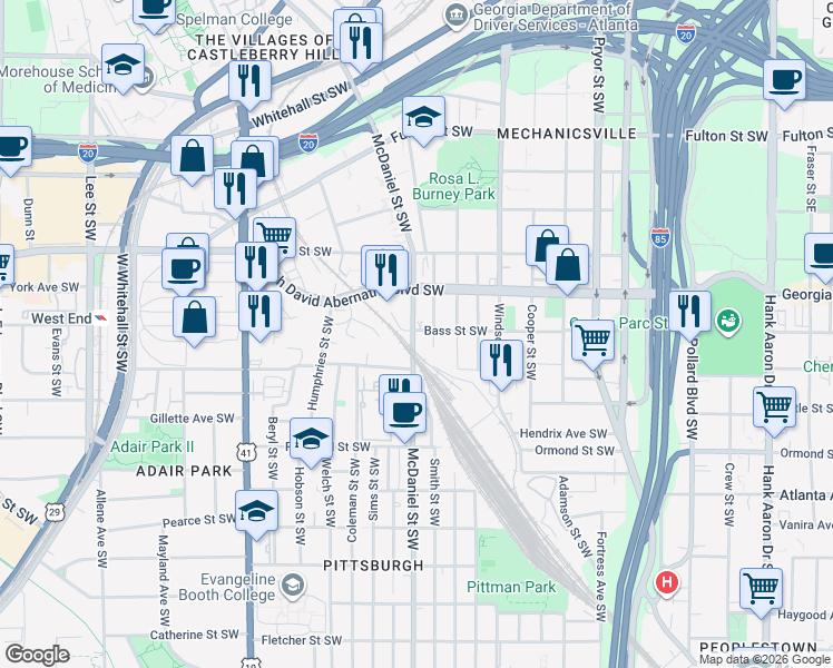 map of restaurants, bars, coffee shops, grocery stores, and more near 749 McDaniel Street Southwest in Atlanta