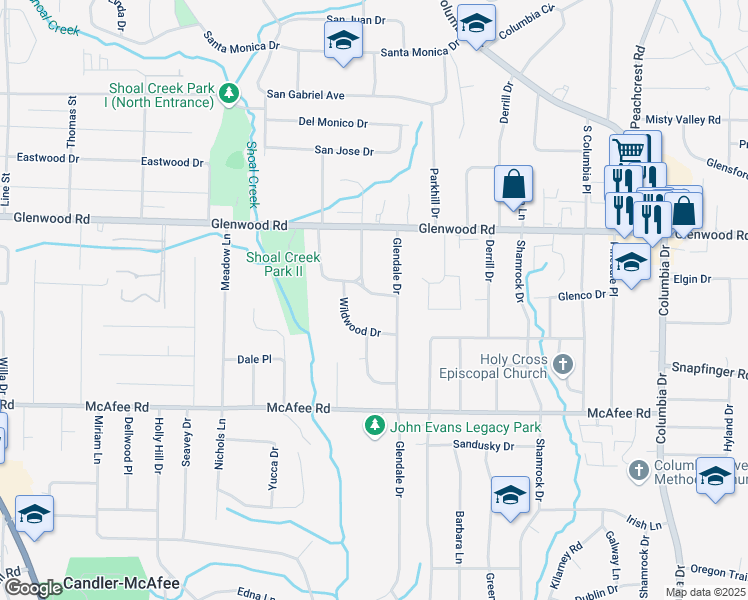 map of restaurants, bars, coffee shops, grocery stores, and more near 1899 Ridgeland Drive in Decatur