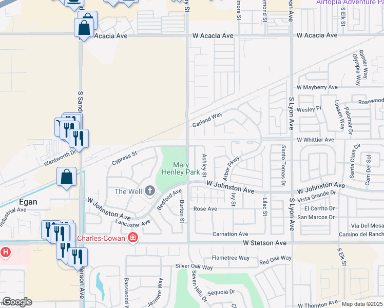 map of restaurants, bars, coffee shops, grocery stores, and more near 749 Pinehurst Drive in Hemet