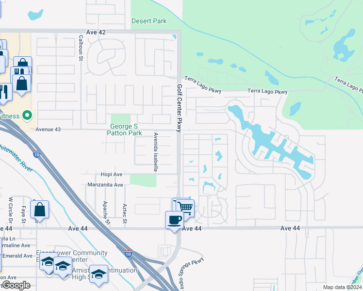 map of restaurants, bars, coffee shops, grocery stores, and more near 84136 Avenue 44 in Indio