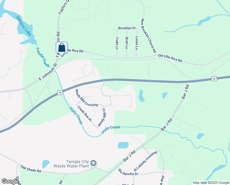 map of restaurants, bars, coffee shops, grocery stores, and more near 554 Windy Mill Way in Temple