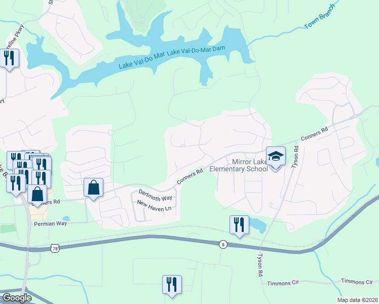 map of restaurants, bars, coffee shops, grocery stores, and more near 5005 Cambridge Lane in Villa Rica