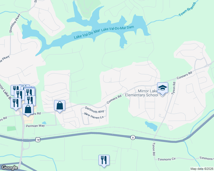 map of restaurants, bars, coffee shops, grocery stores, and more near 5011 Cambridge Lane in Villa Rica