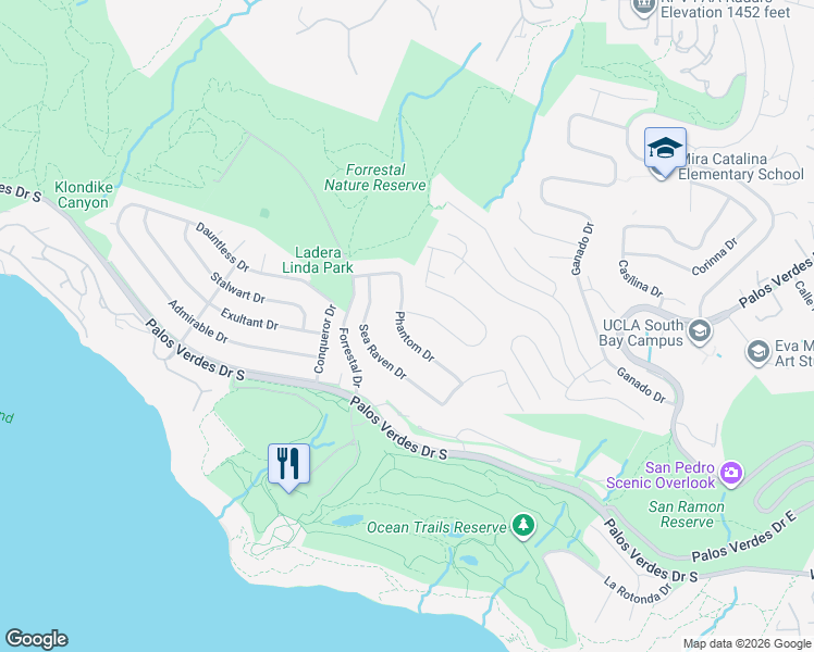 map of restaurants, bars, coffee shops, grocery stores, and more near 32268 Phantom Drive in Rancho Palos Verdes