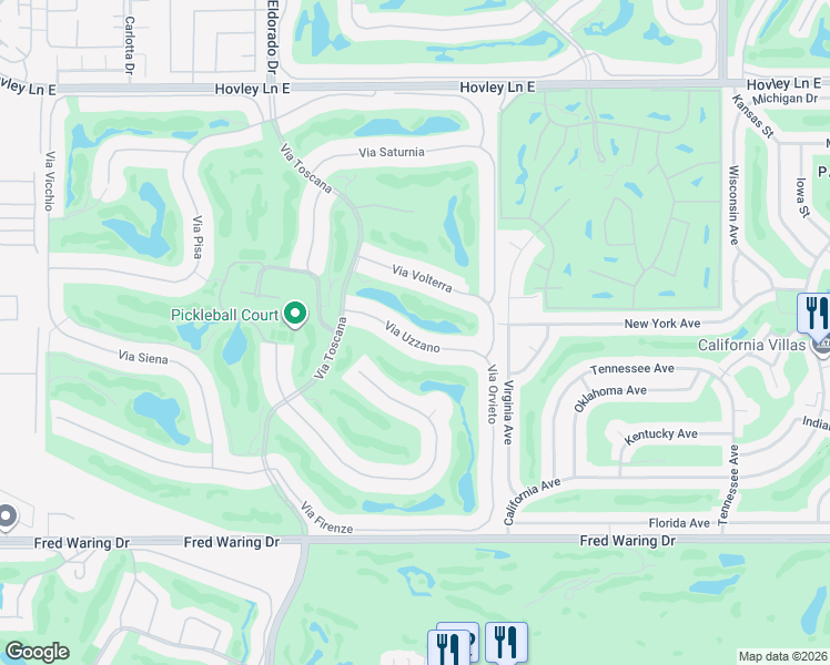 map of restaurants, bars, coffee shops, grocery stores, and more near 76363 Via Uzzano in Indian Wells