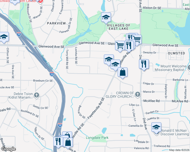 map of restaurants, bars, coffee shops, grocery stores, and more near 1767 Terry Mill Road Southeast in Atlanta