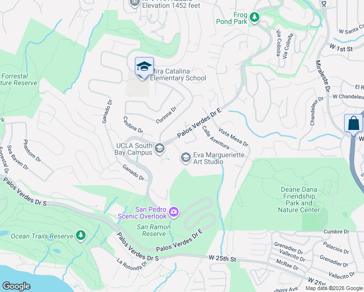 map of restaurants, bars, coffee shops, grocery stores, and more near 2810 San Ramon Drive in Rancho Palos Verdes