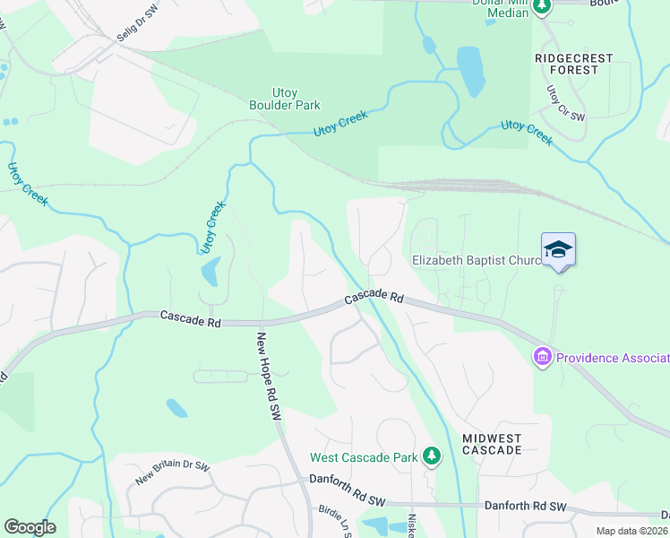 map of restaurants, bars, coffee shops, grocery stores, and more near 720 Timbergrove Drive Southwest in Atlanta