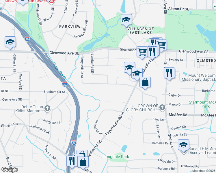 map of restaurants, bars, coffee shops, grocery stores, and more near 1767 Terry Mill Road Southeast in Atlanta
