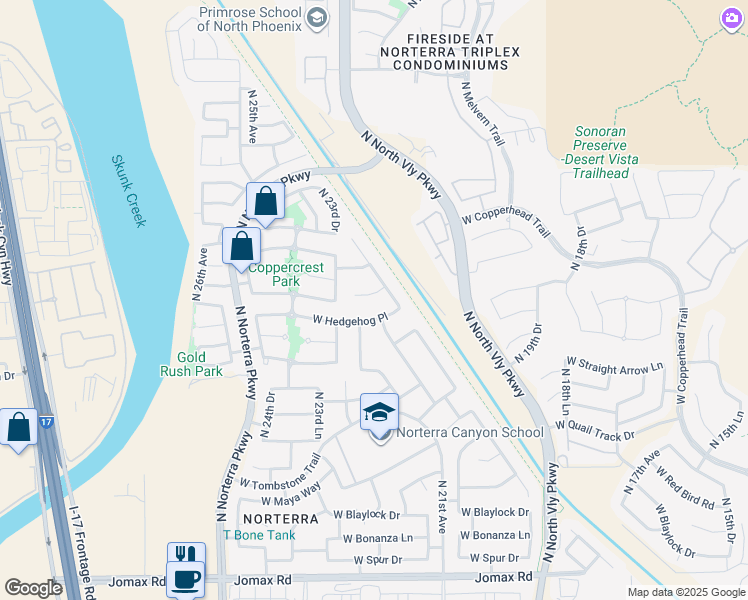 map of restaurants, bars, coffee shops, grocery stores, and more near 2206 West Hedgehog Place in Phoenix