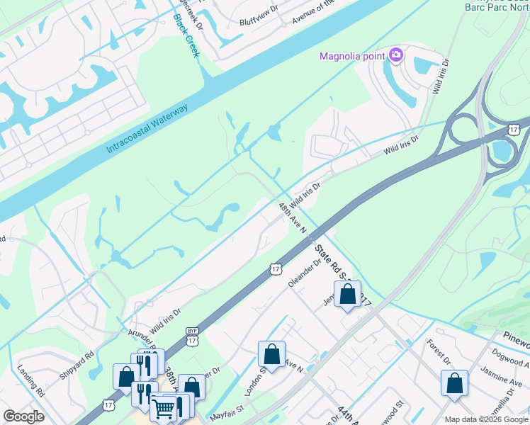 map of restaurants, bars, coffee shops, grocery stores, and more near 4781 Wild Iris Drive in Myrtle Beach