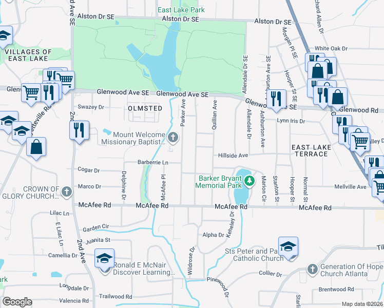 map of restaurants, bars, coffee shops, grocery stores, and more near 619 Daniel Avenue in Decatur