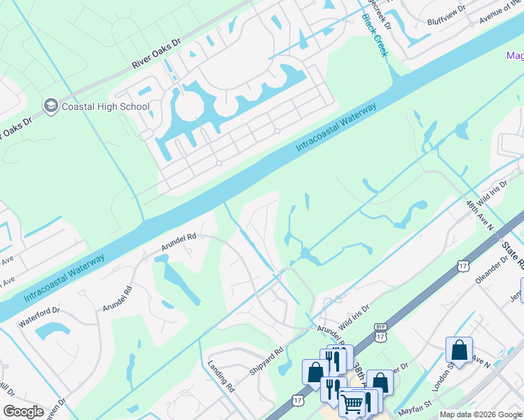 map of restaurants, bars, coffee shops, grocery stores, and more near 4045 Fairway Lakes Drive in Myrtle Beach