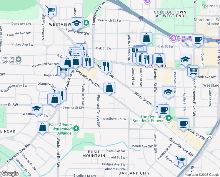 map of restaurants, bars, coffee shops, grocery stores, and more near 1316 Allegheny Street Southwest in Atlanta