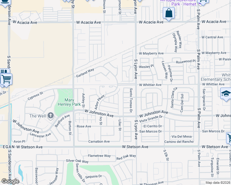 map of restaurants, bars, coffee shops, grocery stores, and more near 731 Balsam Way in Hemet
