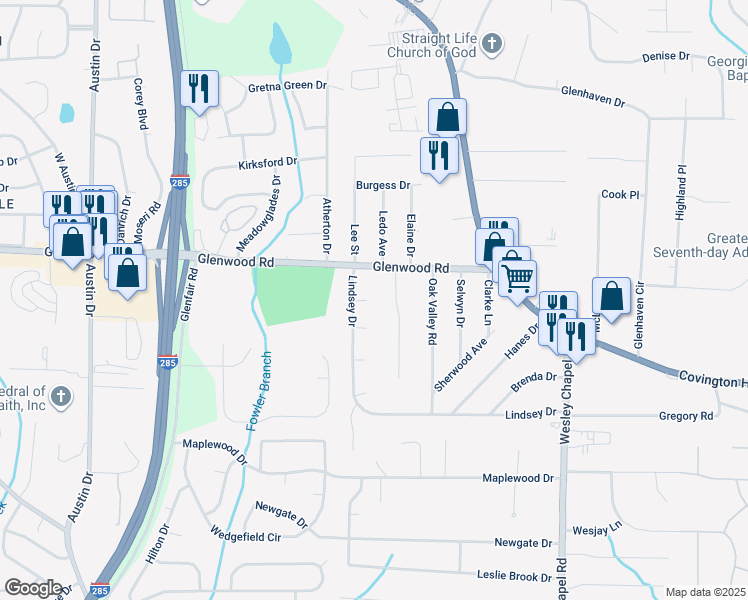 map of restaurants, bars, coffee shops, grocery stores, and more near 4094 East Glade Court in Decatur