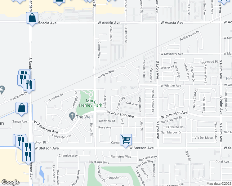 map of restaurants, bars, coffee shops, grocery stores, and more near 737 Juniper Street in Hemet