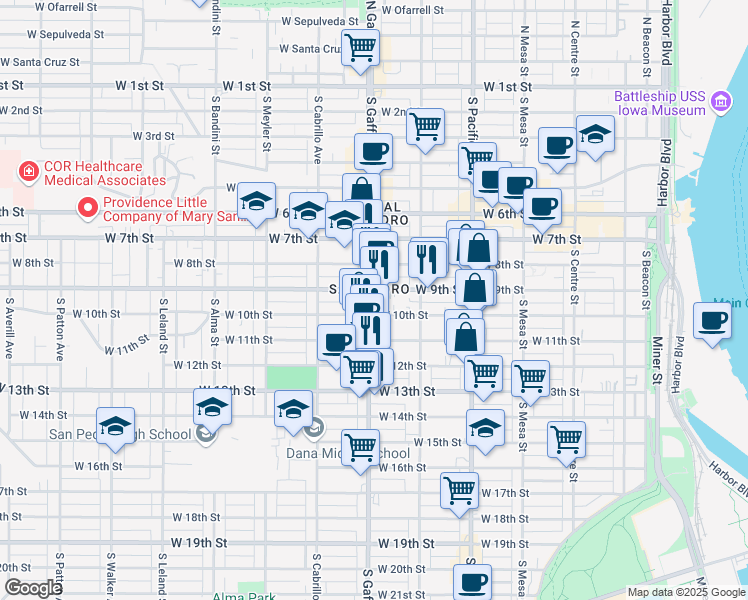 map of restaurants, bars, coffee shops, grocery stores, and more near 904 South Gaffey Street in Los Angeles
