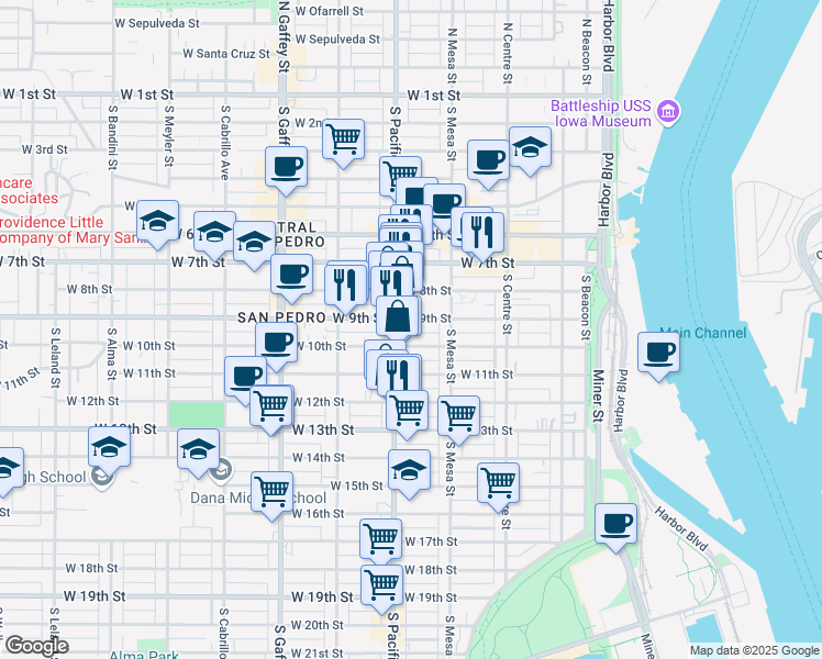 map of restaurants, bars, coffee shops, grocery stores, and more near 457 West 10th Street in Los Angeles