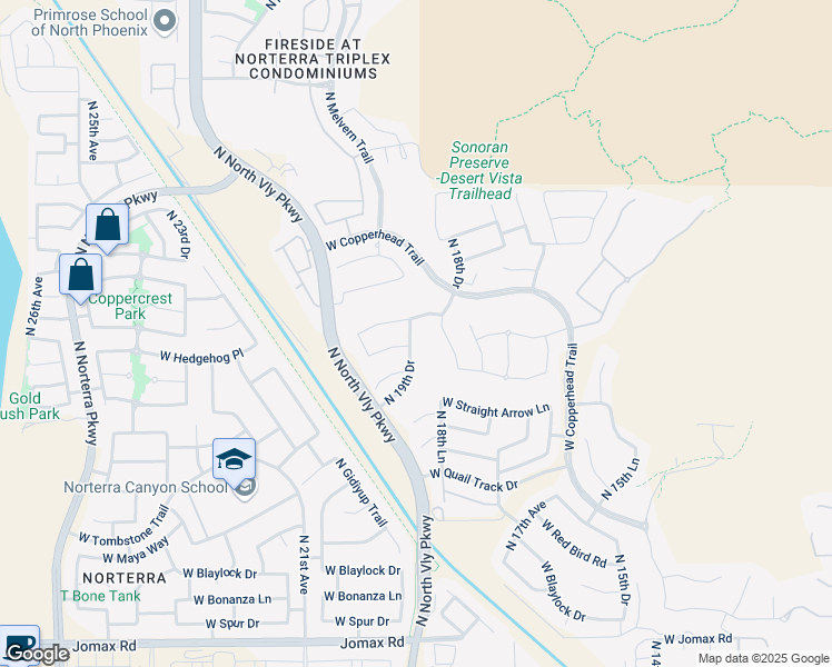map of restaurants, bars, coffee shops, grocery stores, and more near 27605 North 19th Drive in Phoenix