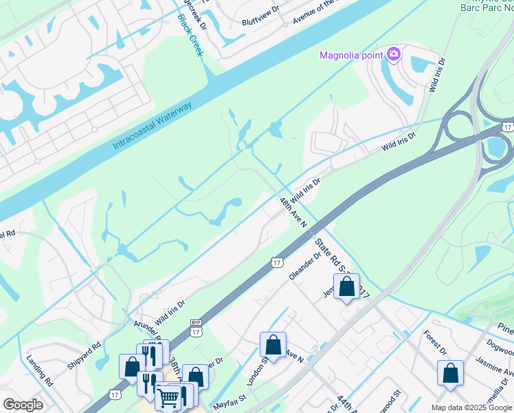 map of restaurants, bars, coffee shops, grocery stores, and more near 4781 Wild Iris Drive in Myrtle Beach