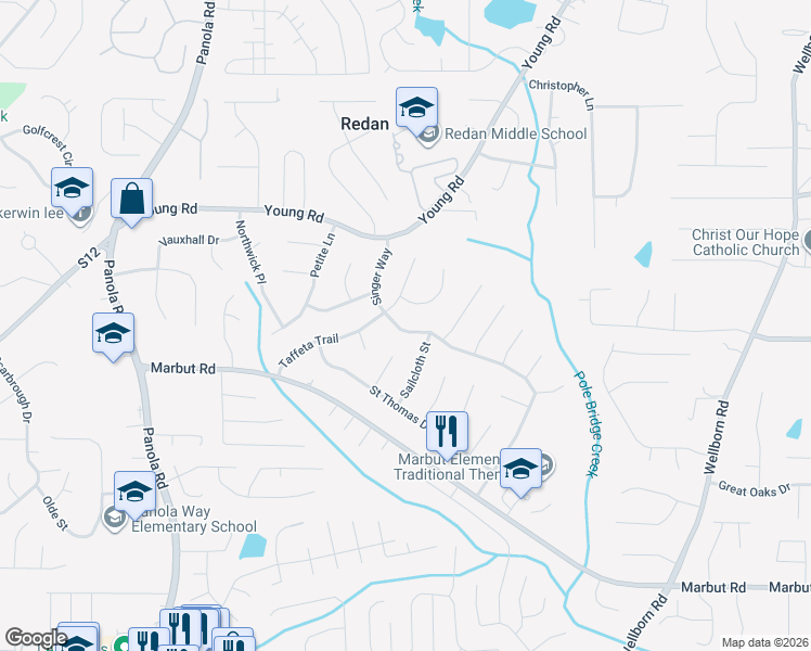 map of restaurants, bars, coffee shops, grocery stores, and more near 1891 Sailcloth Street in Lithonia