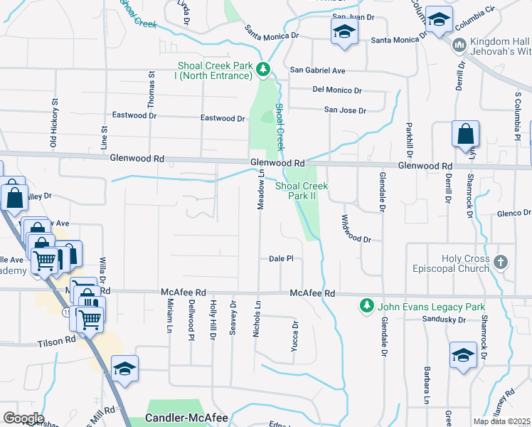 map of restaurants, bars, coffee shops, grocery stores, and more near 1887 Creekside Court in Decatur
